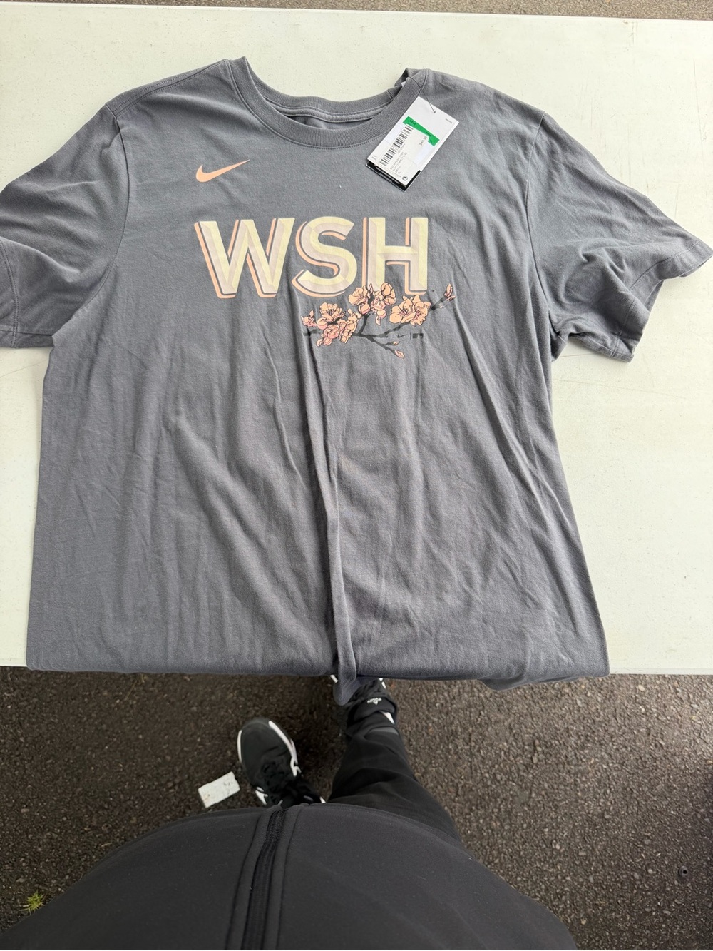 Nike Gray Short-Sleeve WSH Tee with cherry blossom Floral Accents